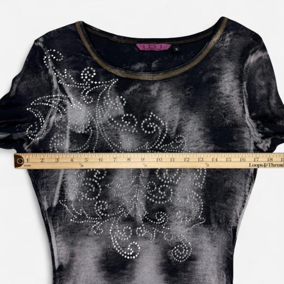 Y2K Grunge IDI by Mathew Tie Dye Rhinestone Tunic Top - Size S - Biker Rocker - Picture 7 of 8